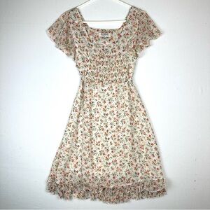 Romy Babydoll Smocked Ditsy Floral Midi Chiffon Dress Coquette